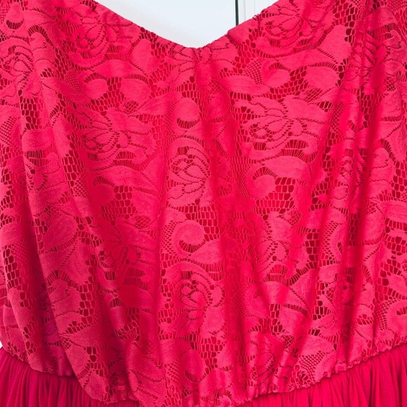 ASOS Barbie Pink Mesh Lace Off-the-Shoulder Fit & Flare Mini Dress | Size: 6/S - Picture 4 of 9